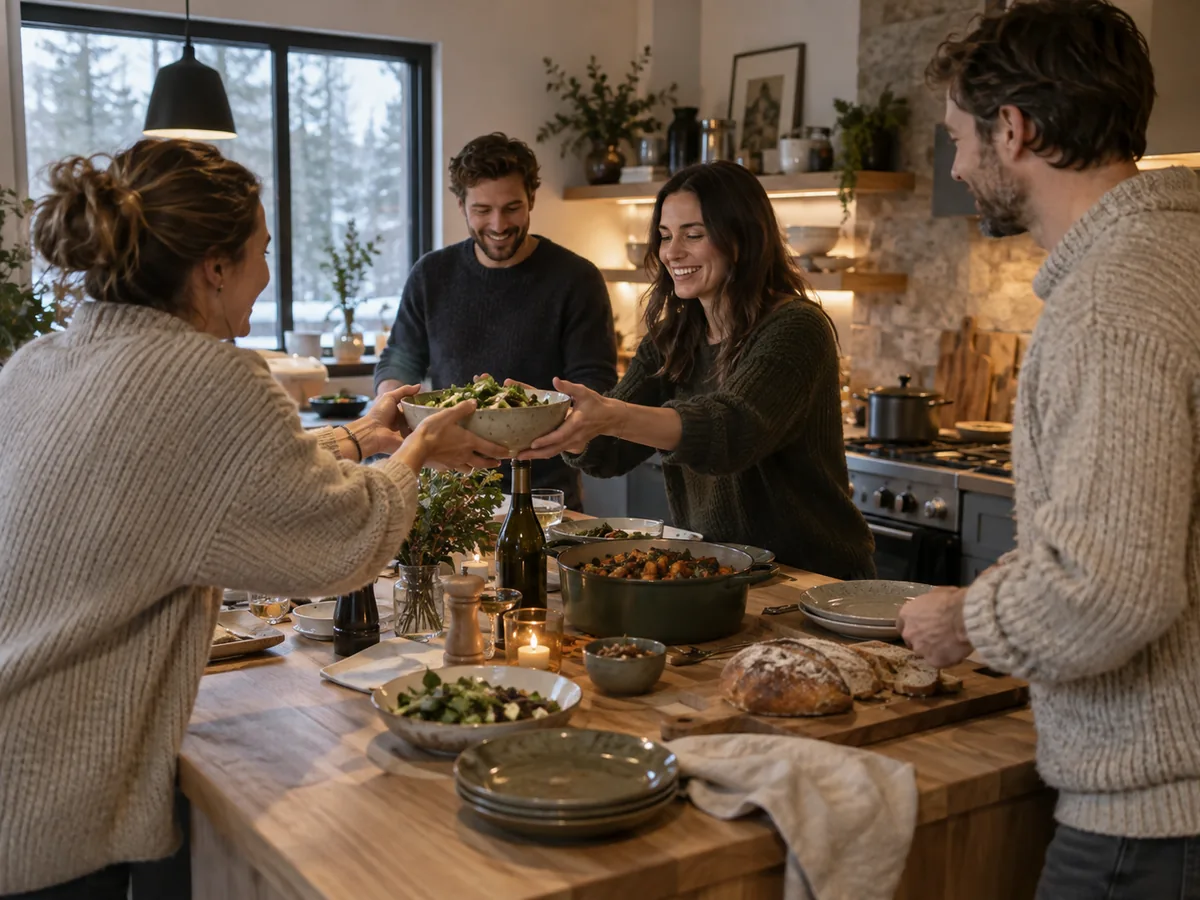 Friends gathered around a table indoors